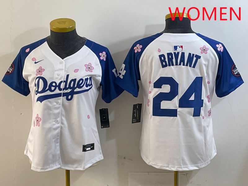 Women Los Angeles Dodgers #24 Bryant White Blue Sakura Edition 2025 Nike MLB Jersey style 1->women mlb jersey->Women Jersey